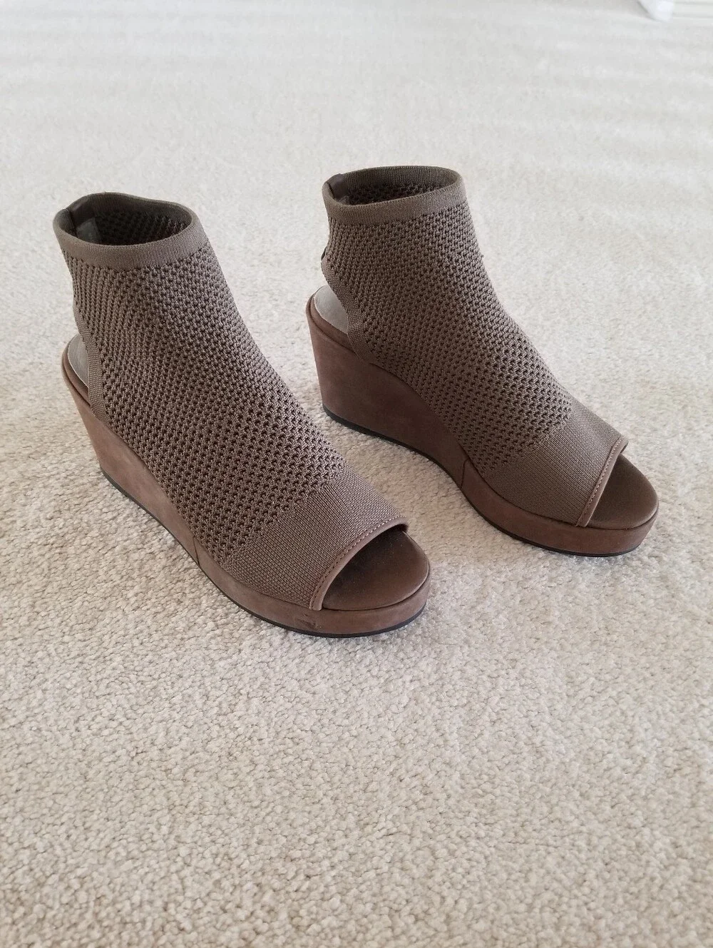 Eileen Fisher Brown Warrick Knit Wedge Sandal Booties Size 7.5
